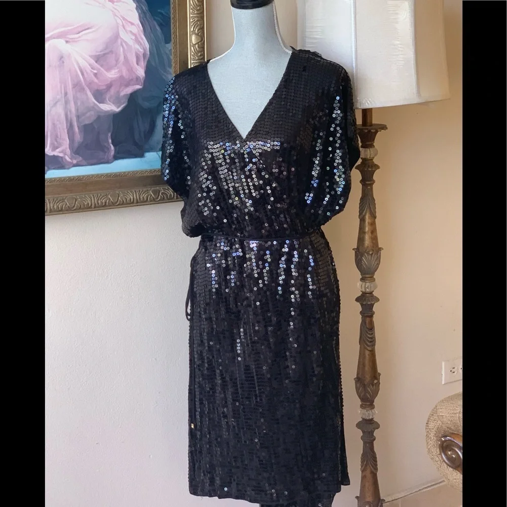 MICHAEL By Michael Kors Black Sequin Wrap Dress Plus Size 3X NWOT